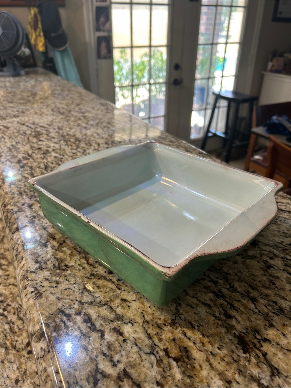 Glazed Rectangular Baking Dish in Seafoam Green and Light Blue